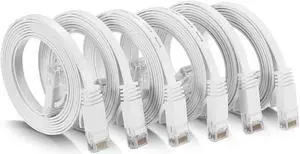 Cat6 Ethernet Cable 10Ft (10Pack), Outdoor&Indoor, 10Gbps Support Cat7 Network, Heavy Duty Flat LAN Internet Patch Cord, Solid Weatherproof High Speed Cable for Router, Modem, Switch, Xbox, PS4, White