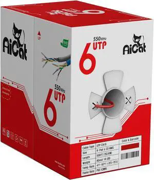 AiCat Cat6 Ethernet Cable 500ft - 23 AWG, CMR, ETL, Insulated Solid Bare Copper Wire Cat 6 Cable with Noise Reducing Cross Separator - 550MHZ / 10 Gigabit Speed Unshielded UTP LAN Cable (Red)