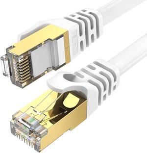 Ercielook Ethernet Cable 100 ft - CAT8 High Speed Shielded Flat Internet Cable with Clips, Weatherproof S/FTP UV Resistant for Router/Gaming/Modem - White