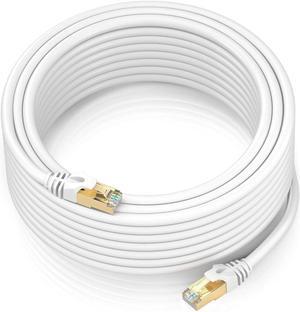 Cat 7 Ethernet Cable 100 ft - High-Speed Internet & Network LAN Patch Cable, RJ45 Connectors - 100ft / White - Perfect for Gaming, Streaming, and More