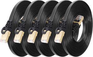 Cat 7 Ethernet Cable 10ft 5Pack Shielded (Highest Speed Cable) Flat Ethernet Patch Cables - High Speed Internet Cable for Modem, Router, LAN, Computer - Compatible with Cat 5e, Cat 6 Network