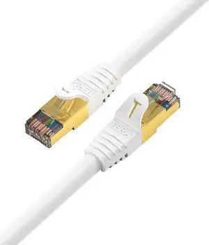 Tera Grand - Premium CAT7 Double Shielded 10 Gigabit 600MHz Ethernet Patch Cable for Modem Router LAN Network, Gold Plated Shielded RJ45 Connectors, 75 ft White Tera Grand - Premium CAT7 Double Shielded 10 Gigabit 600MHz Ethernet Patch Cable for Modem Router LAN Network, Gold Plated Shielded RJ45 Connectors, 75 ft White