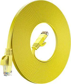 Cat 6 Ethernet Cable 100 ft - with a Flat, Space-Saving Design High-Speed Internet & Network LAN Patch Cable, RJ45 Connectors - 100ft / Yellow - Perfect for Gaming, Streaming, and More