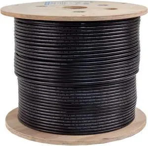 Vertical Cable Cat6, Shielded, Dual Jacket, Direct Burial, 1000ft, Black, Bulk Ethernet Cable