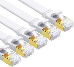CAT8 Ethernet Cable, 6ft 5 Pack Flat CAT8 Patch Cord, Faster than CAT7/CAT6/CAT5e, High Speed 40Gbps 2000MHz SFTP Network LAN Cable with Gold Plated RJ45 for Gaming, Router, Modem (6ft/5 Pack/White)