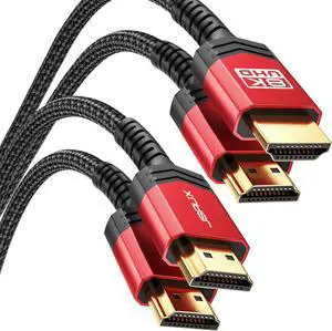 JSAUX 8K HDMI Cable 2.1 15FT 2-Pack 48Gbps 8K & 4K Ultra High Speed Cord (8K@60Hz 7680x4320, 4K@120Hz) eARC HDR10 HDCP 2.2 & 2.3 3D, Compatible for PS5/PS4/X-Box/Roku TV/HDTV/Blu-ray/LG/Samsung QLED