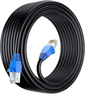 Maximm Ethernet Cable Outdoor Cat6 Heavy Duty Cord 150 ft - Black - Zero Lag Pure Copper, Waterproof Internet Cables Suitable for Direct Burial Installations.