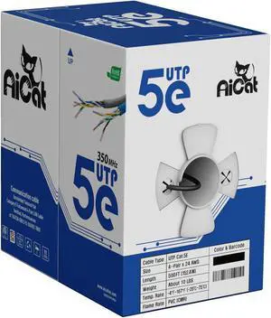 AiCat Cat5e Ethernet Cable 500ft - 24 AWG, CMR, ETL, Insulated Soild Bare Copper Wire Internet Cable with FastReel - 350MHZ / Gigabit Speed Unshielded UTP LAN Cable (Black)
