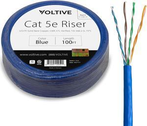Voltive Cat5e Riser (CMR), 100ft, Blue - Solid Bare Copper Bulk Ethernet Cable - UTP - 350MHz - UL Certified & ETL Verified