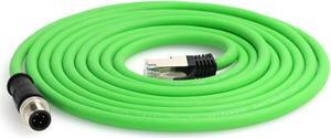 DRRI M12 4pin D-Code Male to RJ45 Waterproof Ethernet Shielded Cable for Industrial Ethernet Applications (15M)