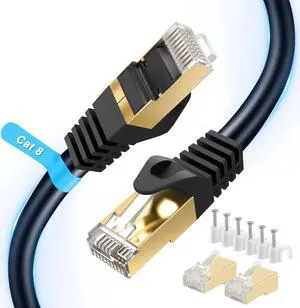 Ablian Cat 8 Ethernet Cable 50 ft, 26AWG Latest 40Gbps 2000Mhz SFTP Patch Cord,Heavy Duty High Speed Cat8 LAN Network Shielded RJ45 Cable- in Wall,Outdoor,Weatherproof Rated for Router,Modem