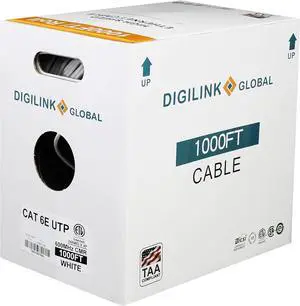 DG Cat6e Riser (CMR), 1000ft, UTP 24AWG, Solid Bare Copper, 600MHz, ETL Listed, Bulk Ethernet Cable, White