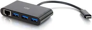Legrand - C2G USB Adapter, USB C to Ethernet Hub, Gigabit Ethernet Port, 3 Port Adapter with Power Deliver, Black, 1 Count, C2G 29747