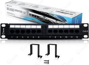 NewYork Cables® Cat6 12 Port Patch Panel with Back Bar, Cable Ties & Screws - Horizontal Ethernet Network Patch Panel with Cable Management Slots - Suitable for Home and Office Cable Organization