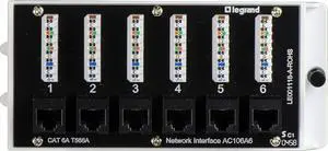 Legrand - OnQ Home Theater Patch Panel, 6 Port Interface Module, Cat 6A Network Patch Panel for Wired Ethernet Connection, Black, AC106A6