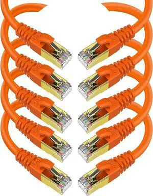 CAT 8 Ethernet Cable Shielded SFTP Internet Network Patch Cord, Heavy Duty High Speed LAN Cables w Gold Plated RJ45 Connector Professional for Router, Modem, Gaming, Xbox (1 Foot, 10 Pack Orange)
