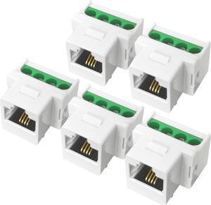 NECABLES 5Pack RJ11 Screw Jack CAT3 Telephone Keystone Jack with Screw Terminal on Breakout Board 4 Screws to RJ11 6P4C Female White