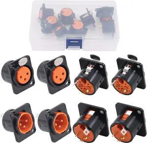 Glarks 8Pcs 3 Pin XLR Male Female Jack with Gold Plated Pin, Chassis Panel Mount Jacks D Series Size, Compatible with Series D Pattern Holes Audio Studio Connector