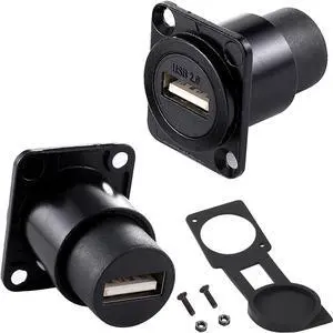 PENGLIN 2Pack USB 2.0 Panel Mount Connector, D-Type Module USB Pass Through Coupler, Female to Female Bulkhead Extension Interface Adapter