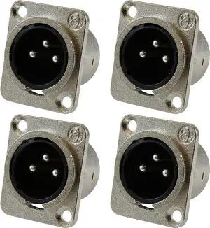 GLS Audio XLR Male Jack 3 Pin - Panel Mount Jacks D Series Size XLR-M - 4 Pack