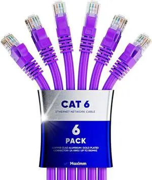 Maximm Cat 6 Ethernet Cable 15 Ft, (6-Pack) Cat6 Cable, LAN Cable, Internet Cable, Patch Cable and Network Cable - UTP (Purple) 15 Feet