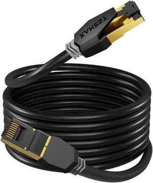 Tesmax Cat 8 Ethernet Cable 65 FT, 26AWG 40Gbps 2000Mhz Ultra Speed Cat8 LAN Network Cable SFTP Patch Cord with Gold Plated RJ45 Connector, Weatherproof UV Resistant for Gaming/Router/Modem/PC/Switch