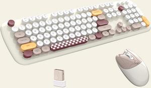 2.4G Full-Size Wireless Keyboard and Mouse Combo, Multi-Color Typewriter Style Round Keycap, Cute Candy Colors, Compatible with Notebook, PC (104 Keys,Beige)
