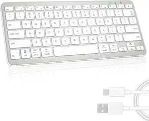 Qulose Bluetooth Keyboard, Ultra-Slim Wireless Keyboard for iPad, Rechargeable Ergonomic Computer Keyboard for iOS, Android, Windows PC Tablets Phone, White Silver