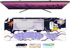 Cloud Wrist Rest Mousepad Set for Gaming Keyboard and Mouse(31.3x11.6in)XXLarge Desk Mat Gel Wrist Support,PU Soft Memory Foam,Back to School,Pain Relief,Non Slip Office Supplies for PC/Laptop-Purple