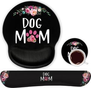 Ergonomic Mouse Pad Wrist Support Gel and Keyboard Wrist Rest Set for Laptop, Mac, Gaming and Office, Durable, Comfortable and Pain Relief + Coaster, Dog Mom Floral Design