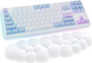 Cloud Wrist Rest Keyboard White Cloud Palm Rest with PU Leather Memory Foam Cute Keyboard Rest for Wrist Support and Arm Rest Desk Cloud Wrist Pad for PC Gaming/Hand Cushion/Computer/Office