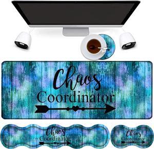 4 in 1 Mouse Pad Combo, Large Gaming Mouse Pad + Keyboard Wrist Support + Mouse Wrist Rest + Coaster, Table Pad with Stitched Edge Memory Foam Ergonomic Wrist Pad Set, Chaos Coordinator