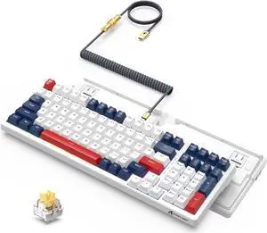 Wired Gaming Keyboard and Custom Coiled USB C Cable,TKL Hot Swappable Mechanical Keyboard Yellow Switches,for PC PS5 PS4 Xbox-2 in 1 Kit