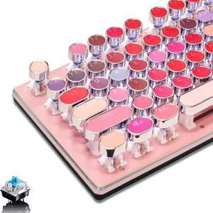 Lipstick Mechanical Gaming Keyboard, Round Keys Vintage Mechanical Keyboard with White LED Backlit, Blue Switch 104-Keys Wired USB Metal Panel Typewriter Keyboard