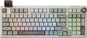 EPOMAKER RT100 97 Keys Gasket BT5.0/2.4G/USB-C Mechanical Keyboard with Customizable Display Screen, Knob, Hot Swappable Socket, 5000mAh Battery for Win/Mac (Retro White, Wisteria Tactile Switch)