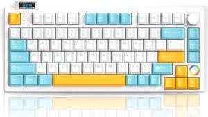 XS75T 75% Hot Swap Mechanical Keyboard with LCD Screen & Knob, Wireless Triple Mode Gaming Keyboard with 3000 mAh Battery, RGB for Office/Win/Mac (Silver Switch)