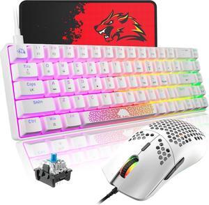 60% Mechanical Gaming Keyboard and Mouse Combo RGB Backlight Ergonomic Anti-ghosting 68 Keys 6400DPI Silent Honeycomb Mice Type-C Wired for Computer Mac Gamer