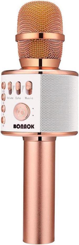 Wireless Bluetooth  Microphone, 3-in-1 Portable Handheld Mic Speaker for All Smartphones,Gifts for Girls Kids Adults All Age Q37(Rose Gold)