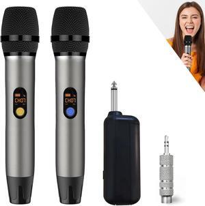 Wireless Microphones, UHF Metal Cordless Mic with Rechargeable Receiver, Handheld Dynamic Professional Microphone System Set for  Singing, Church, Speech, Wedding, PA System (U-Sliver)