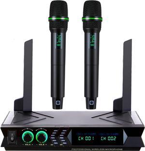 Wireless Microphone Systems, DUAL UHF Wireless Microphone Set,  Microphone Wireless, Handheld Dynamic Microphones, 200ft Cordless Microphone for Singing, Church, Party, Wedding, Speech