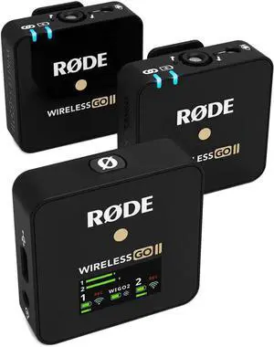 RØDE Wireless Go II Dual Channel Wireless System with Built-in Microphones with Analogue and Digital USB Outputs, Compatible with Cameras, Windows and MacOS computers, iOS and Android phones