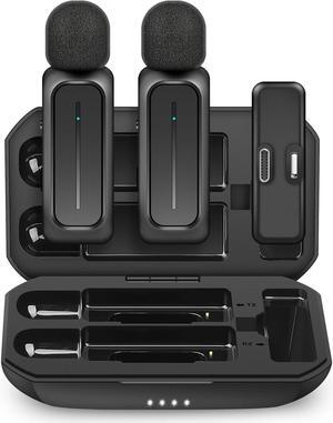 2 Pcs Wireless Lavalier Microphone for iPhone iPad Android with Charging Case 7H Clip on Lapel Microphone Wireless for Video Recording Vlogging, YouTube, Interview, 3 Mode Denoise, 70ft