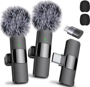 Wireless Microphone for iPhone, iPad, Android, Lavalier Microphone for Video Recording - 2 Pack iPhone Mic Crystal Clear Recording with USB-C for Podcast Microphone, ASMR, TikTok