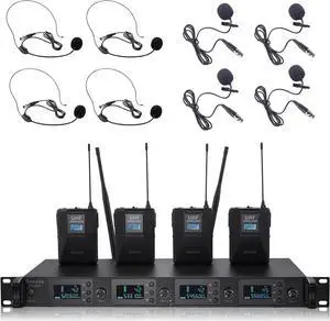 4 Channel Lapel Wireless Microphone System, UHF 4 Lavalier Headset Mics for  Church Speaking Conference Meeting Party, 4x50 Adjustable Frequency (4 Bodypack)