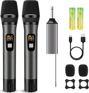 Wireless Microphone, Handheld UHF Dual Metal Cordless Dynamic Mic System with Rechargeable Receiver,200ft Range,for , Speech, Party, Wedding, Church,Singing Machine-Auto Connect
