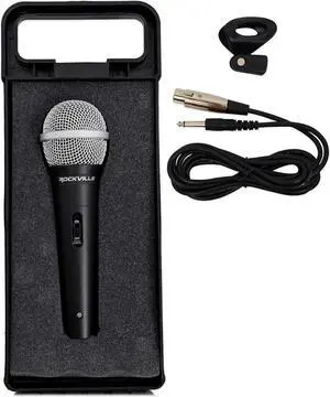 Rockville High-End Metal DJ Handheld Wired Microphone Mic w (2) Cables (RMC-XLR), Black