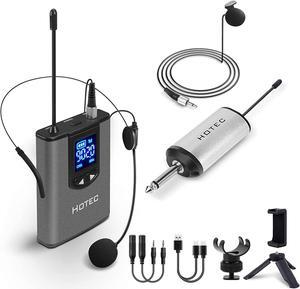 HOTEC UHF Wireless Headset Microphone/Lavalier Lapel Mic with Bodypack Transmitter and Mini Rechargeable Receiver 1/4" Output for Vlogging or Speech