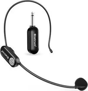 Bietrun Wireless Microphone Headset with 1/4''Plug, UHF Wireless Headset Mic & Handheld Mic 2 in 1, for  Speaker, Amplifier, Mic Speakers, PA System, Teaching, Fitness (Black)
