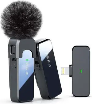 Wireless Lavalier Microphone for iPhone with Noise Cancellation, 100ft Transmission, 18H Battery Life, Wireless Lapel Microphone for Video Recording