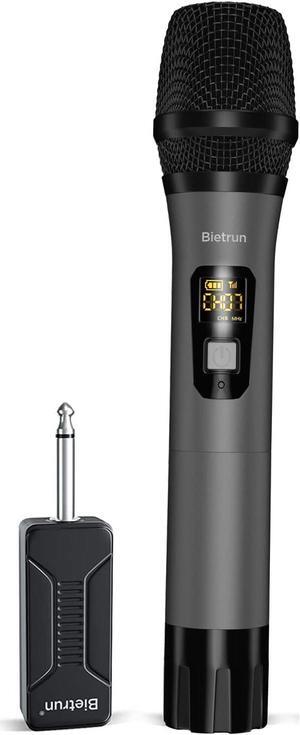 Bietrun Wireless Microphone Only for Mic Input, UHF Metal Dynamic Handheld Multipurpose Mic with Rechargeable Receiver (Work 4hs), 160ft Range, for  Machine, Amplifier Speaker, Mixer, Church